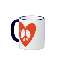 Red Grunge Heart with Peace Sign Coffee Mug