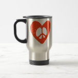 Red Grunge Heart with Peace Sign Coffee Mugs