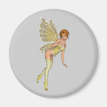 Red Haired 3D Pixie - Yellow Green Outfit Refrigerator Magnets