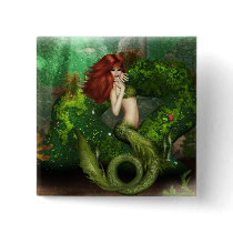 Red Haired Mermaid Button