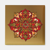 Red Hanukkah Mandala Magnets