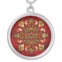 Red Hanukkah Mandala Personalized Necklace