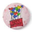 Red Happy Birthday Balloons Button