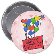 Red Happy Birthday Balloons Button