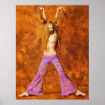 Red Headed Hippy Pinup Girl in Bell Bottoms Poster