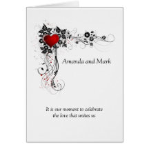 Red Heart Black Swirls Wedding Invitation Greeting Card