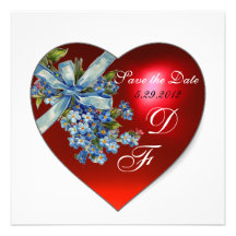 RED HEART & FORGET ME NOTS MONOGRAM blue white Invites