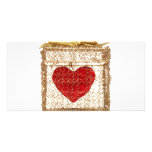 Red heart in a golden gift box photo cards