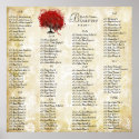 Red Heart Leaf Damask Wedding Seating Chart posters
