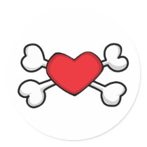 red heart Skull and Crossbones Round Stickers