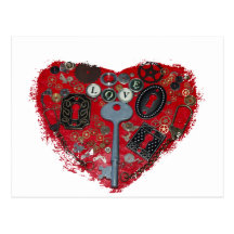 Red Heart Steampunk Postcard