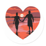 Red Heart Sunset Beach Holding Hands stickers