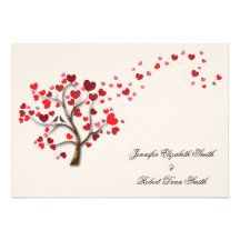Red Heart Tree on Ivory Wedding Custom Announcements