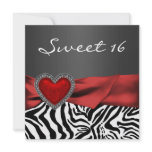 Red Heart Zebra Black White Sweet 16 Party Personalized Invitations