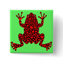 red hearts frog pinback button