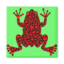 red hearts frog magnets