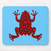 red hearts frog mouse pads