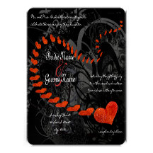 Red Hearts on Black Swirls Wedding Invitation