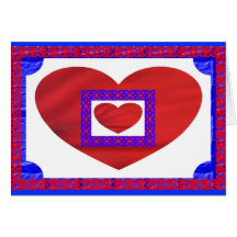 Red Hearts on White and Blue w Lattice Card
