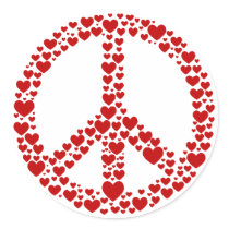 Red Hearts Peace Sign Sticker