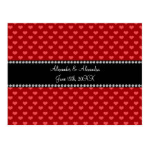 Red hearts wedding favors postcard