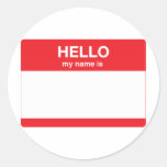 Red - Hello, my name is (your text) Round Sticker