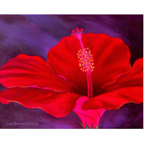 Red Hibiscus Tropical Flower Painting - Multi