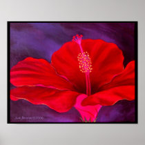 Red Hibiscus Tropical Flower Painting - Multi