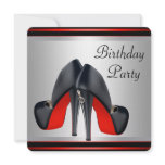 Red High Heel  Shoes Red Black Birthday Party Custom Announcements