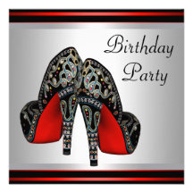Red High Heel  Shoes Red Black Birthday Party Personalised Invitation
