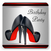 Red High Heel  Shoes Red Black Birthday Party Custom Announcements