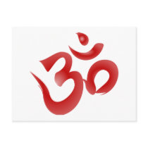 Red Hindu Symbol Om Aum Devanagari Calligraphy Postcards