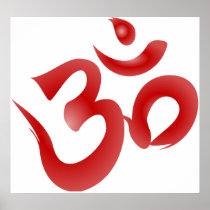 Red Hindu Symbol Om Aum Devanagari Calligraphy Print