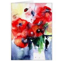 red hot poppies greeting card