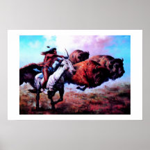 RED INDIAN HUNTING BUFFALO POSTERS