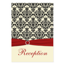 Red, Ivory, and Black Damask Reception Card Business Card Template