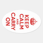 Red Keep Calm and Carry On Oval Stickers