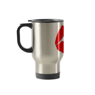 Red Kissy Lips Travel Coffee Mugs by JuJuGarden