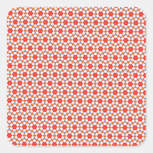 Red kitsch flower pattern square stickers