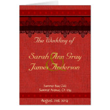 Red Lace Brocade Wedding program Card