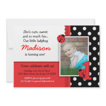 Red ladybug 1st Birthday Invitations
