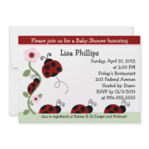 Red Ladybug and Flower Baby Shower Invitation