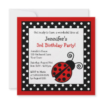 Red Ladybug Birthday - Black and White Polka Dots Personalized Announcement