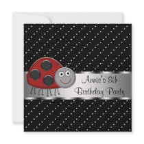 Red Ladybug Girls 8th Birthday Party Custom Invite