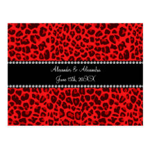 Red leopard pattern wedding favors postcards