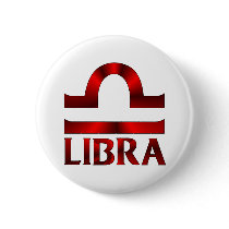 Red Libra Horoscope Symbol Pinback Button