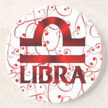 Red Libra Horoscope Symbol Coaster