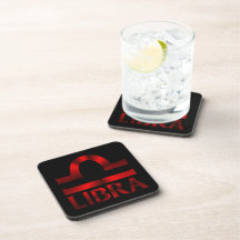 Red Libra Horoscope Symbol Coasters