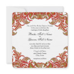 Red, Lime & Orange Vintage Paisley Damask Wedding invitations