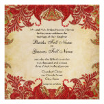 Red, Lime & Orange Vintage Paisley Damask Wedding Personalized Announcements